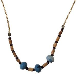 Eclectic Vintage Beaded Necklace Gold Chain Boho Summer Style